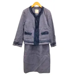 レベッカテイラー rebecca taylor セットアップ ジャケット ワンピース ストライプ フリル シルク リネン混 長袖 膝丈 2 紫 パープル