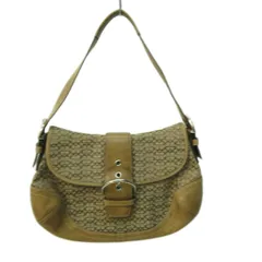 コーチ COACH 6808 ミニシグネチャー ワンショルダーバッグ キャンバス × レザー ベージュ系