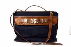 【216323】MOSCHINO モスキーノ  ナイロン×型押しレザー　ロゴ金具　2WAY ハンドバッグ ショルダーバッグ