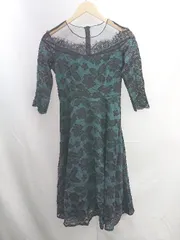 ◇ AIZHE　エーズフ パーティードレス　総レース 七分丈 ロング ワンピース サイズM グリーン/ブラック レディース E  【1212260008460】