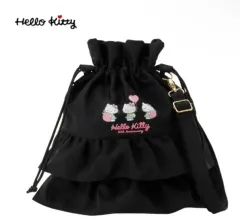 ハローキティ 50周年 ブラック 巾着 フリル バッグ 出品 ぬい ぬいぐるみ