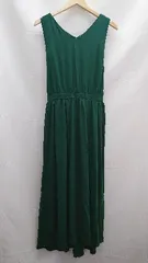 ◇ Andemiu 無地 Vネック ウエストゴム フレア ノースリーブ ロング ワンピース サイズF グリーン レディース E  【1212260016328】