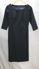 ◇ UNTITLED アンタイトル 後ろスリット、バックファスナー 七分袖 ロング ワンピース サイズ9 ネイビー レディース E  【1212260019329】