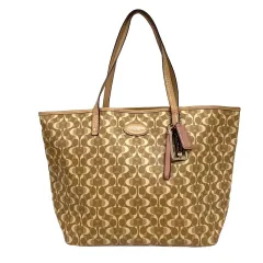 コーチ COACH トートバッグ ハンドバッグ チャーム ロゴ 総柄 ベージュ 白 アイボリー