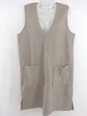 ◇ La-gemme Vネック ノースリーブ 膝下丈 ジャンパースカート ワンピース サイズM グレージュ系 レディース P  【1212270001383】