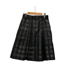 バーバリー ロンドン BURBERRY LONDON フレアスカート ひざ丈 タック チェック シルク混 B1S04-506-09 36 黒 ブラック