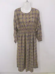 ◇ LOWRYS FARM ローリーズファーム チェック 長袖 ロング ワンピース サイズM ベージュ ブラック ブルー系 レディース P  【1212270006036】