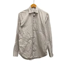 ポールスミス PAUL SMITH シャツ 長袖 総柄 コットン グレー 白 ホワイト