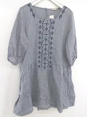 ◇ Samansa Mos2 刺繍 七分袖 膝丈 ワンピース サイズM ネイビー系 レディース P  【1212280000840】