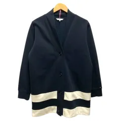 トミーヒルフィガー TOMMY HILFIGER ジャケット カーディガン Vネック ボーダー 裏起毛 長袖 M 紺 ネイビー 白 ホワイト