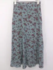 ◇ LOWRYS FARM 花柄 クルミボタン ロング Aライン スカート サイズF サックスブルー ブラウン系 レディース P  【1212280004725】