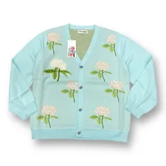参考上代27500円 未使用 TTT_MSW 22AW Rose Jacquard Knit Cardigan ローズジャガードニット カーディガン ティーモダンストリートウェア TTT-2022AW-KT03 ライトブルー M （69361A）
