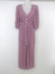 ◇ ◎ natural couture 花柄 七分袖 オールインワン サイズF ピンクパープル系 ベージュ レディース P  【1212280003254】