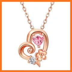 【新品】 [OLIORC] 誕生石ネックレス 925純銀製 ハートフラワー 金属アレルギー対応 レディースネックレス 枯れない花プリザーブドフラワー (ピンクゴールド4月) 0