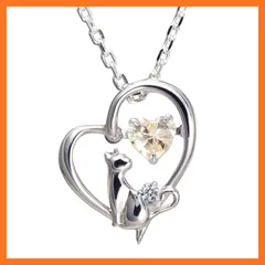 【新品】 [未来天使] ネックレス レディース ハート 猫 ダンシングストーン シルバー 選べる 誕生石 【シャンパンゴールドカラー】 4月 ダイヤモンド 1