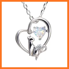 【新品】 [未来天使] WEB限定色 ネックレス レディース ハート 猫 ダンシングストーン シルバー 選べる 誕生石 【オーロラ】 (４月：ダイヤモンド) 1