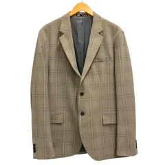 ザラ ZARA テーラードジャケット ブレザー シングル チェック 長袖 52 茶 ブラウン