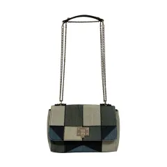 ディーゼル DIESEL ショルダーバッグ デニム チェーン パッチワーク柄 シルバー金具 青 ブルー 