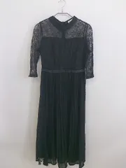 ◇ LACE LADIES レースレディース レース 切替 スタンドカラー 七分袖 膝下丈 ワンピース サイズM ブラック レディース P  【1212280009997】