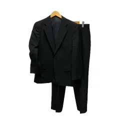 バーバリー ロンドン BURBERRY LONDON スーツ セットアップ シングル ビジネス フォーマル ストライプ ジャケット パンツ 羊毛 日本製 L 黒 ブラック