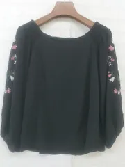 ◇ MISCH MASCH ミッシュマッシュ 刺繍 長袖 ブラウス カットソー サイズM ブラック レディース P  【1301060000238】