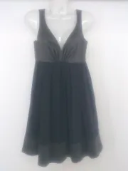 ◇ Noble Birth ノーブル バース 切替 Vネック ノースリーブ ミニ ワンピース サイズ38 ブラック グレー系 レディース P  【1301060004694】