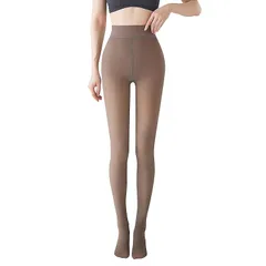 [Kemolpo] タイツ 裏起毛 レディース 透け感 フェイク ストッキング風 美脚 美尻 暖かい 防寒対策 伸縮性 ハイウエスト 冬用 (ブラウン,85g(15~25℃)) 1