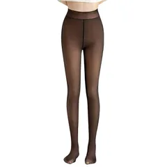 [Kemolpo] タイツ 裏起毛 レディース 透け感 フェイク ストッキング風 美脚 美尻 暖かい 防寒対策 伸縮性 ハイウエスト 冬用 (ブラック,85g(15~25℃)) 1