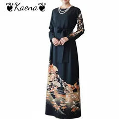 ❦Kaena❦　着物リメイク　ワンピース　ロング　マキシ　ドレス　Aライン　黒留袖　ベルト紐　後ろボタン　扇面鳳凰花文　金銀彩　暈染　駒刺繍　正絹　鳳凰　松竹梅　鶴　菊　扇　結婚式　パーティー　お呼ばれ　卒業式　入学式　ステージ衣装　オケージョンドレス
