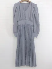 ◇ GRL グレイル Vネック プリーツ 長袖 膝下丈 ワンピース サイズS グレー レディース P  【1301070004899】