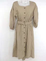 ◇ ◎ natural couture スクエアネック 八分袖 膝下丈 ワンピース ベージュ レディース P  【1301100006183】