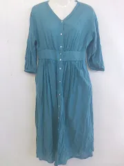 ◇ ◎ Simplicite シンプリシテェ 袖ボリューム 前開きボイル 七分袖 膝下丈 ワンピース ブルー系 レディース P  【1301100006886】