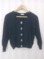 ◇ MIIA ミーア 装飾 ビジュー 長袖 ニット カーディガン サイズF ネイビー レディース P  【1301110002670】