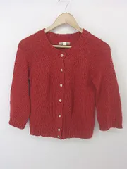◇ HUMAN WOMAN ヒューマンウーマン コットン ニット 長袖 カーディガン サイズM レッド レディース P  【1301110002267】
