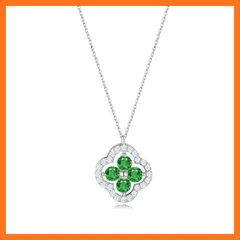 【新品】 [Free bird] 4つ葉クローバー ネックレス レデイース「幸運の象徴」シルバー925 金属アレルギー エメラルド ペンダント ジルコニア アクセサリー 5月 誕生日 クリスマス ネックレス クリスマスプレゼント 女性 1