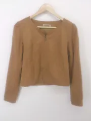 ◇ one after another NICE CLAUP スウェード調 長袖 ノーカラー ジップアップ ジャケット キャメル レディース P  【1301120000970】