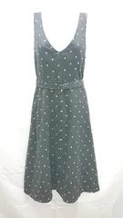 ◇ MAJESTIC LEGON ドット柄　ウエストゴム　裏地 ノースリーブ ひざ丈 ワンピース サイズM ブラック系 レディース E  【1301120015738】