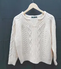 ◇ AMERICAN HOLIC アメリカン ホリック ケーブル編み シンプル 長袖 ニット セーター サイズM オフホワイト レディース E  【1301120021173】