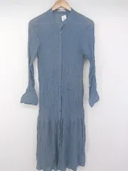 ◇ continuer de NICE CLAUP バンドカラー 長袖 膝下丈 ワンピース サイズF ブルーグレー系 レディース P  【1301130003152】