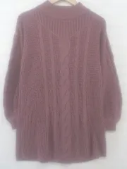 ◇ who's who Chico ボリュームスリーブ ケーブルニット 長袖 ミニ チュニック ワンピース サイズ F パープル レディース P  【1301160018362】