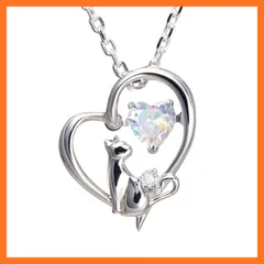 【新品】 [未来天使] WEB限定色 ネックレス レディース ハート 猫 ダンシングストーン シルバー 選べる 誕生石 【オーロラ】 (６月：ブルームーンストーン)