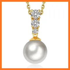 【新品】 [MomentWish] パールネックレス 一粒 真珠 10mm モアサナイト ネックレス レディース ゴールド チェーン（長40cm＋アジャスター5cm） 誕生日 結婚 ボックス付け 1