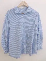 ◇ ◎ one after another NICE CLAUP 2WAY ストライプ 長袖 シャツ ブラウス サイズF ホワイト ブルー系 レディース P  【1301170006052】