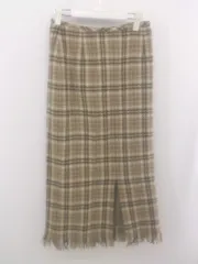◇ green label relaxing UNITED ARROWS チェック フリンジ ロング タイト スカート サイズ36 ベージュ レディース P  【1301190011364】