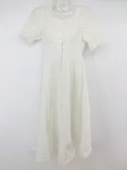 ◇ NICE CLAUP ナイスクラップ 刺繍 半袖 ロング ワンピース オフホワイト レディース P  【1301210000163】