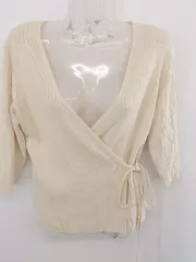 ◇ nano universe ナノ ユニバース Vネック 八分袖 ニット カットソー サイズ38 ベージュ系 レディース P  【1301230004554】