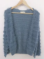 ◇ grove グローブ フリンジ ニット 長袖 ガウンカーディガン サイズM ブルーグレー系 レディース P  【1301230007197】