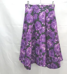 ◇ PROPORTION 花柄　バックファスナー ひざ丈 フレア スカート サイズ2S パープル/ブラック レディース E  【1301230011811】