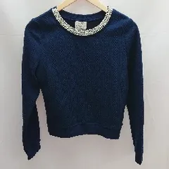 ◇ tocco closet トッコ クローゼット 首元ビジュー 半袖 ニット サイズM～L ネイビー レディース E  【1301230017981】