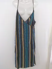◇ INDIVI MANTECO マルチストライプ キャミソール 膝下丈 ワンピース サイズ36 ブラック マルチ レディース P  【1301240011443】